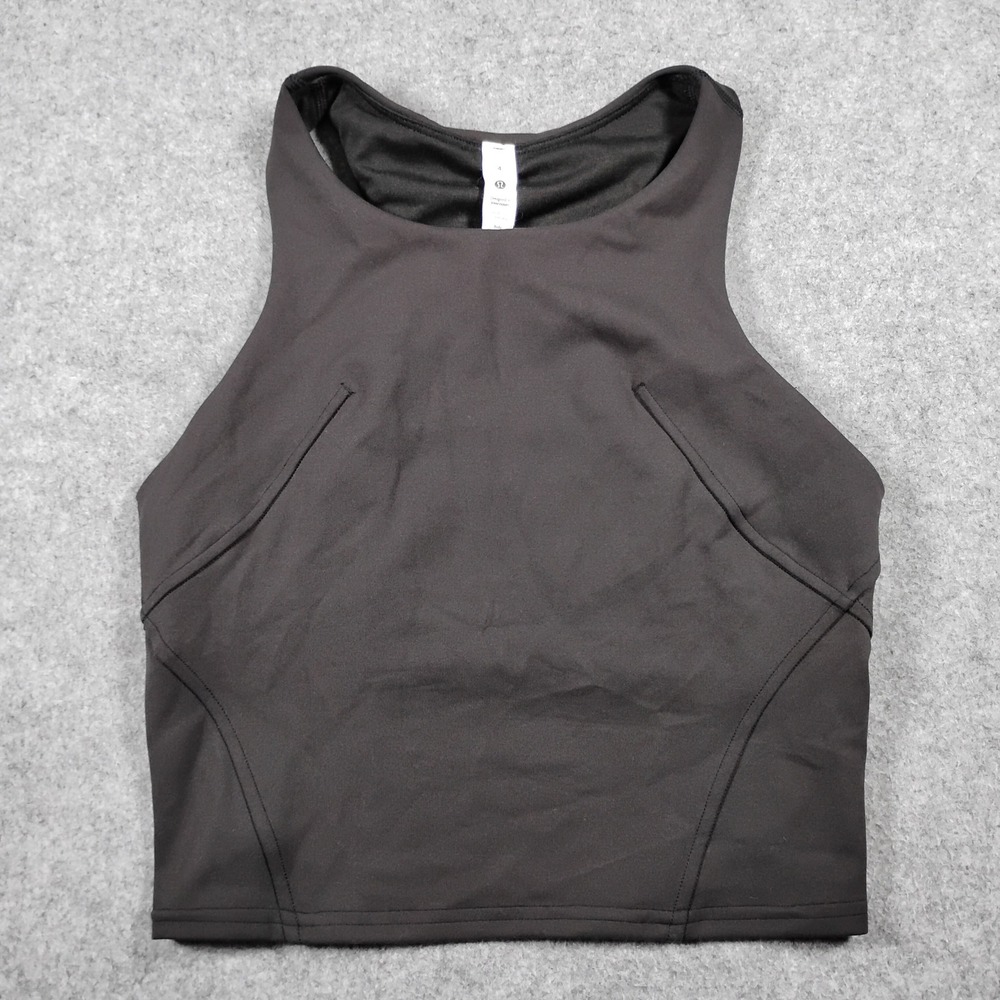 Lululemon Wunder Train Racerback Tank Top Women 4 Black Built-In Bra Cropped